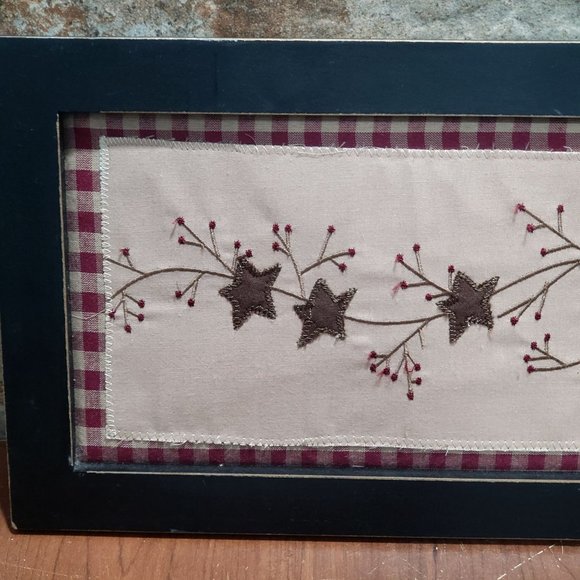 Home Goods Framed Embroidered Star Berries Fabric Wall Hanging Decor - Picture 7 of 11